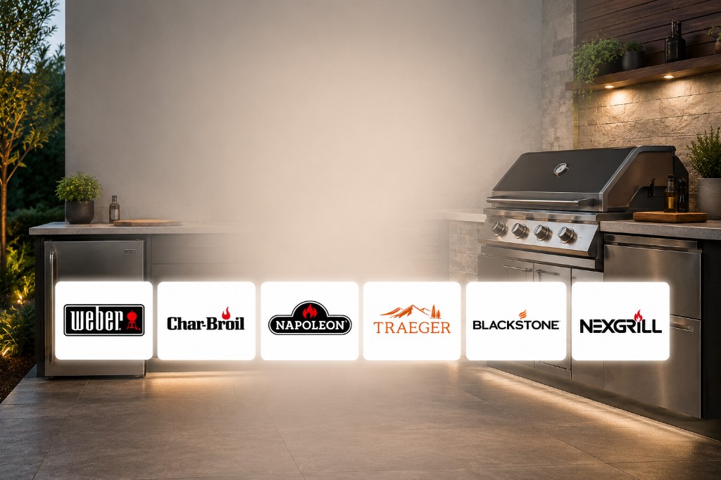 Major BBQ grill brands serviced by SNS Appliance Repair including Weber, Wolf outdoor grills, Char-Broil, Napoleon, Traeger, Blackstone, and Nexgrill. Professional gas, pellet, flat top, and charcoal grill repair throughout Central Texas.